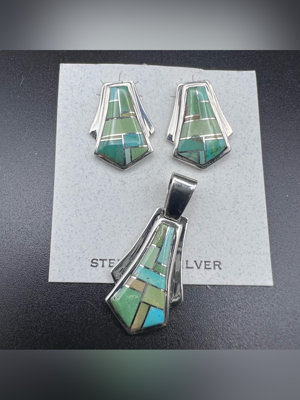 Turquoise Inlay Earrings & Pendant Set